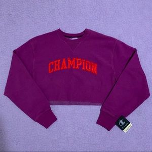 Champion Purple & Red Embroidered Cropped Hoodie